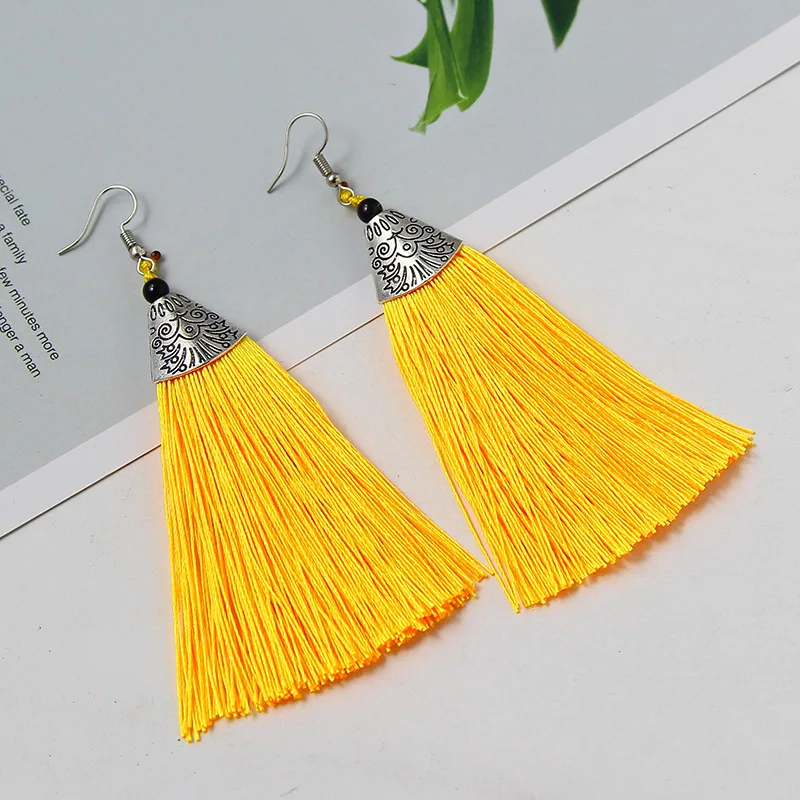 2019 Fashion Crystal Long Tassel Drop Earrings for Women Female Bohemian Ethnic Red Black Fringe Earring Jewelry Wholesale