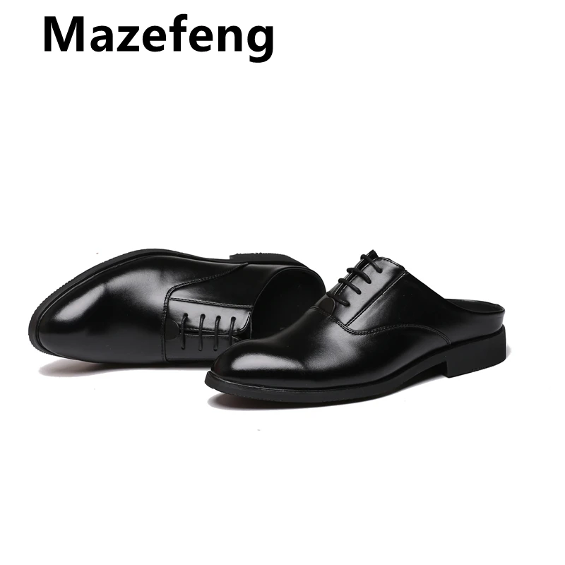 Mazefeng Fashional Male Shoes Summer Slippers Men Slippers Simple Casual Half Slippers Solid Outdoor Leather Slippers Round Toe