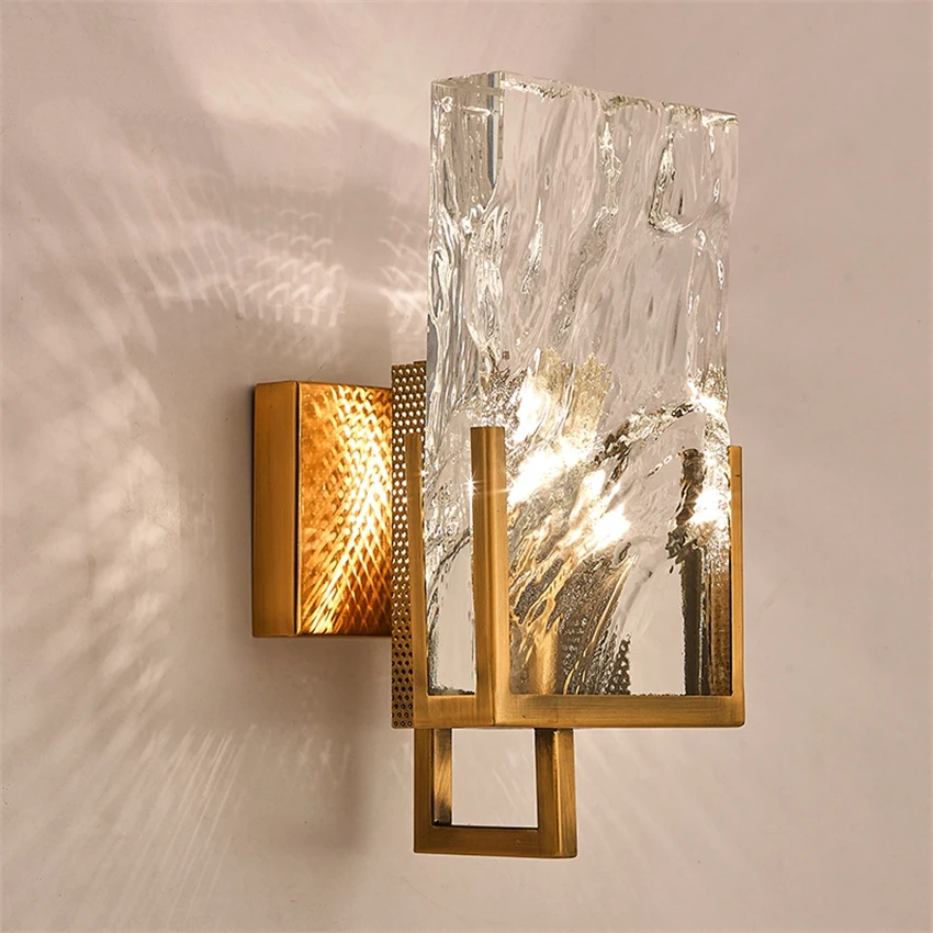 Post modern luxury crystal block wall lamps living room background bedroom bedside corridor bathroom mirror sconces lights