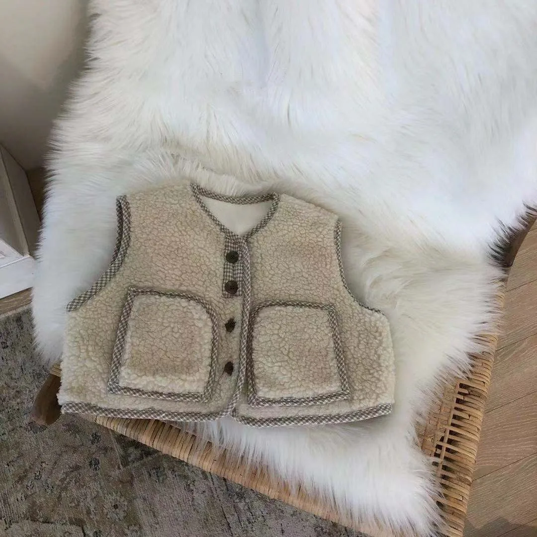 Autumn Winter Baby Fleece Vest Girls Sleeveless Coat Boys Windproof Cardigan Infant Lamb Wool Vest Newborn Warm Clothes