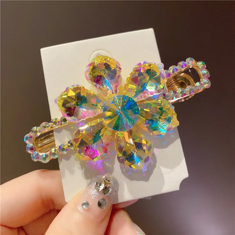 

Exquisite Austrian Element Flower Crystal Hairpin Hair Clip Rhinestone High-grade Headdress 8CM Flower Duckbill Clip Barrette