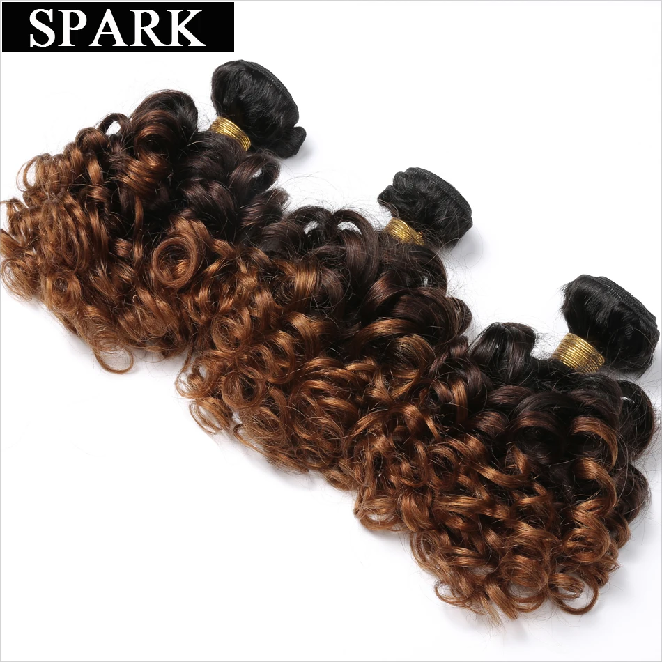 Spark Ombre Brazilian Hair Human Hair Bundles With Frontal Remy Bouncy Curly Hair Lace Frontal Closure With Bundles Extensions