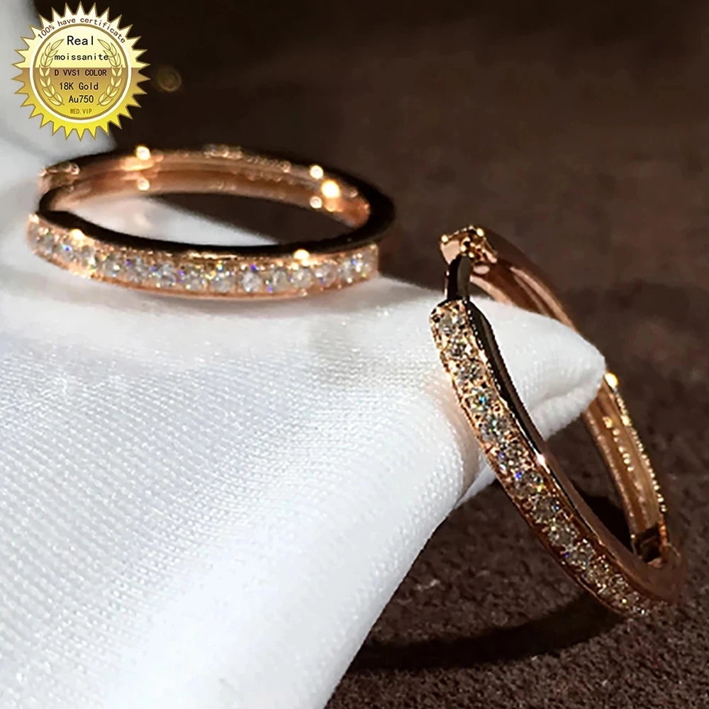 

10K Rose Gold Women Hoop Earrings Natural Diamonds Circle Round Classic Wedding Party Engagement Anniversary Present Earrings