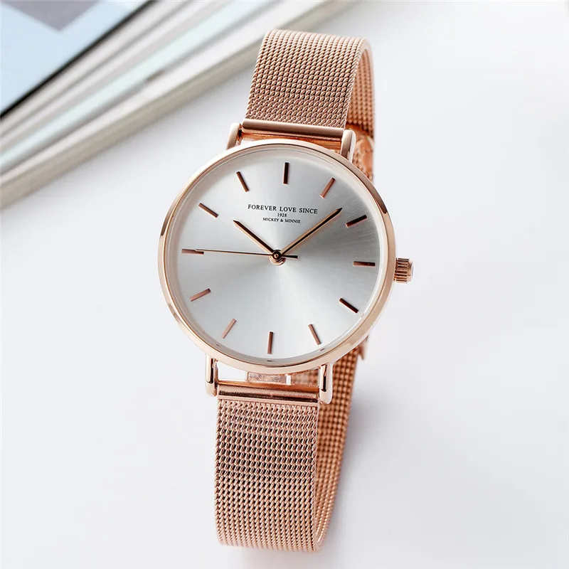 Disney Women Quartz Watches Simple Minimalist Steel Mesh Band Wristwatches Lady Female Montre Femme Reloj Mujer Watches MK-13010