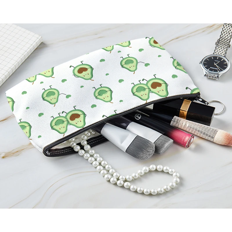 Girls Lovely Avocado Print Makeup Bag Women Cosmetic Bag Large Capacity Toiletries Organizer Female Storage Make Up Cases