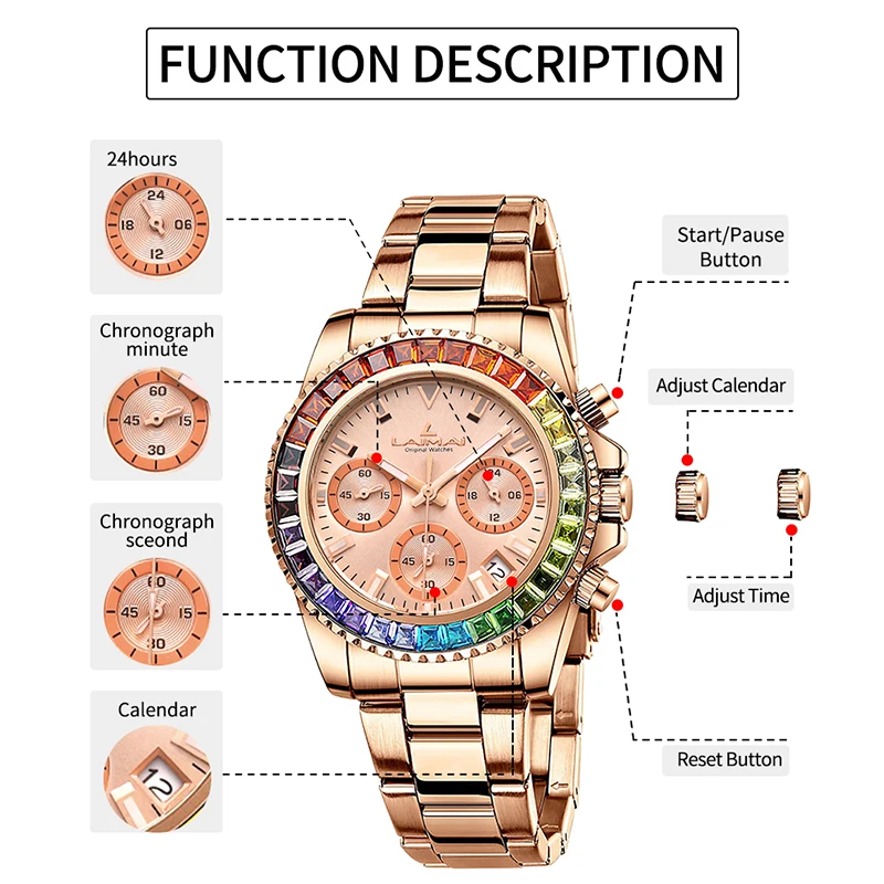 IBSO Luxury Top Brand Men/Women\'s Luminous Wristwatches Rainbow Diamonds Dial 30 Meters Water Resistant Women Quartz Watch Gifts