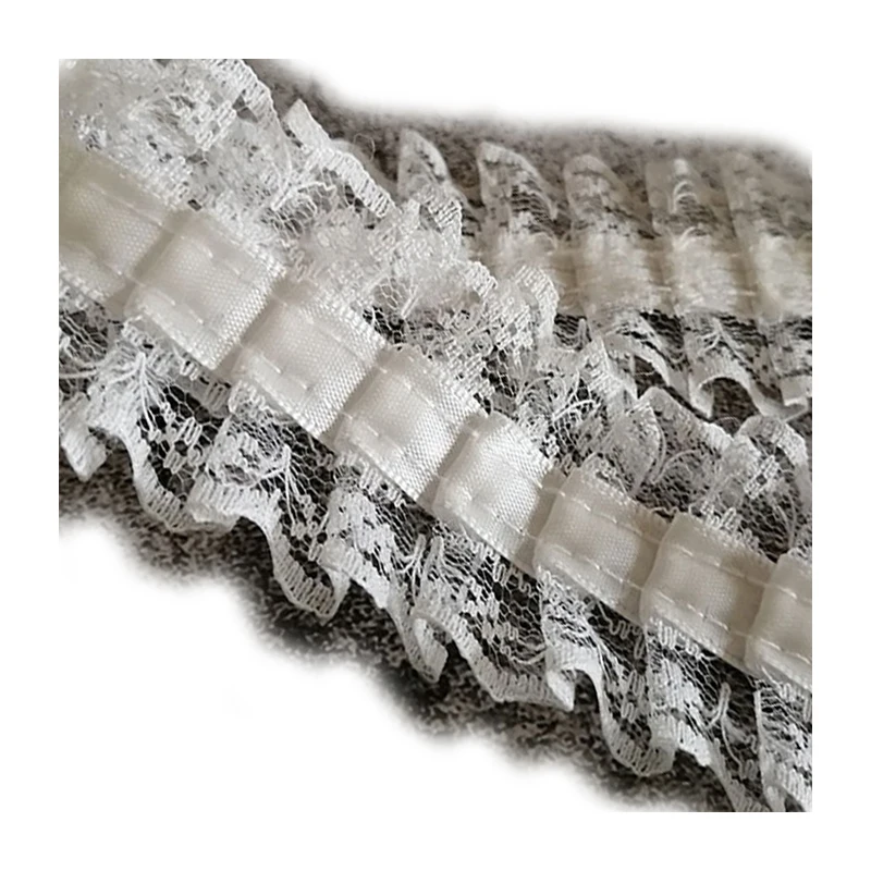 Luolita Dress Decor Lace Ribbon 45mm Wide DIY Crafts White Sewing Fabric Pleated Black Needlework Accessories Handmade By Meter