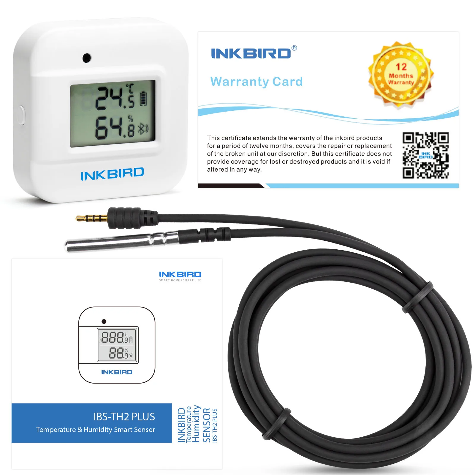 INKBIRD IBS-TH2 Plus Digital Bluetooth Real Time Monitor Thermometer Hygrometer with External Probe for Plants Pets Office