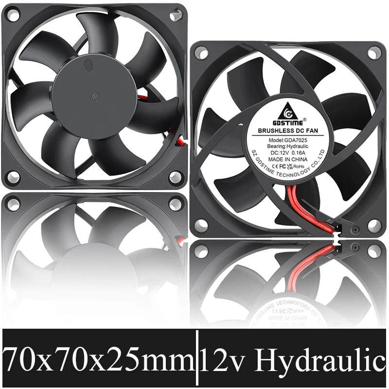 

2pcs/lot GDSTIME 70mm x 70mm x 25mm DC 12V 2Pin 7cm 7025 Computer CPU Cooler Cooling Axial Fan