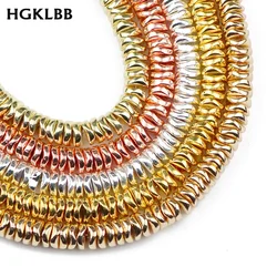 HGKLBB 195pcs Gold Color Flat Round Hematite Natural Stone 6mm Waves Spacer Charm Loose Beads For Jewelry Making Diy Bracelets