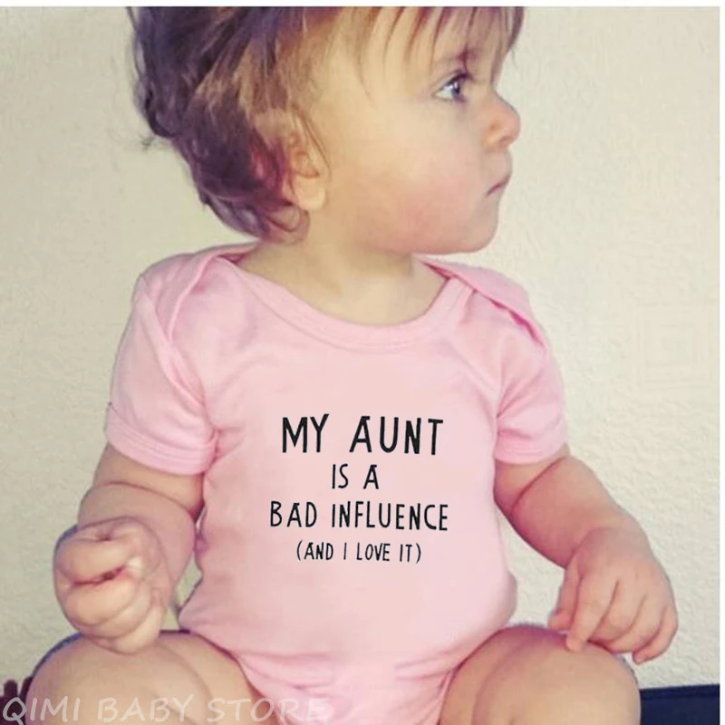 My Aunt Is A Bad Influence and I Love It Newborn Baby Bodysuit Cute Short Sleeve Baby Boy Girl Rompers Cotton Body Baby Clothes