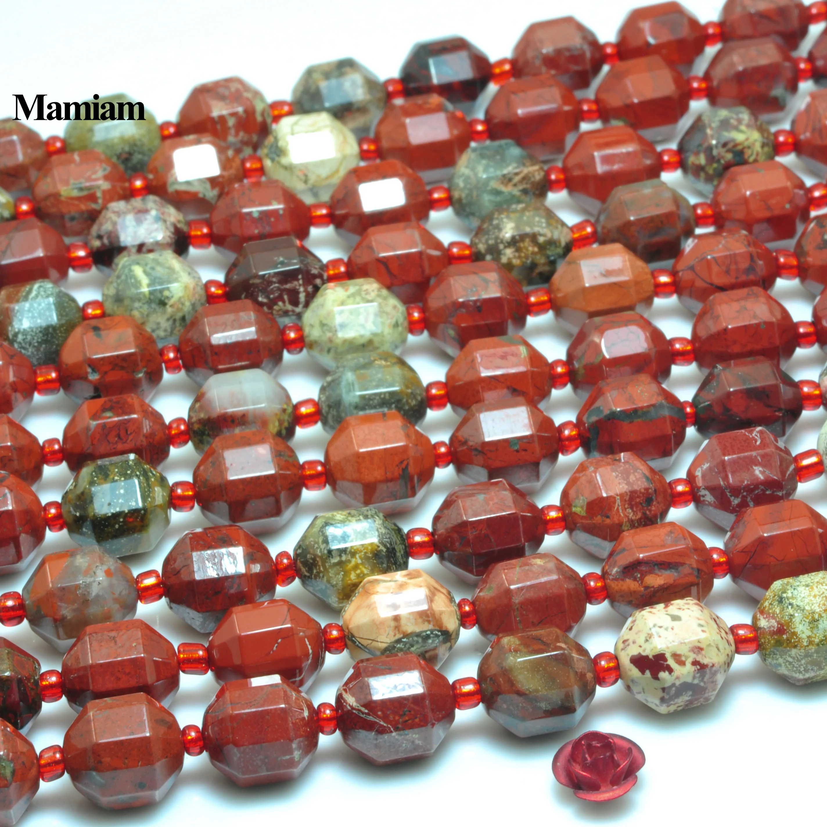 Mamiam Natural Red Flame Jasper Faceted Cylinder Charm Beads 9x10mm Loose Stone Diy Bracelet Necklace Jewelry Making Gift Design