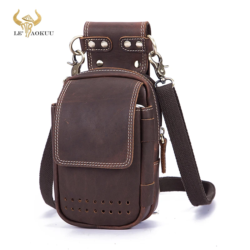 

Quality Real Leather Male Casual Design Mini Messenger Crossbody bag Fashion Fanny Belt Waist bag Travel Small 6" Pouch Men 832