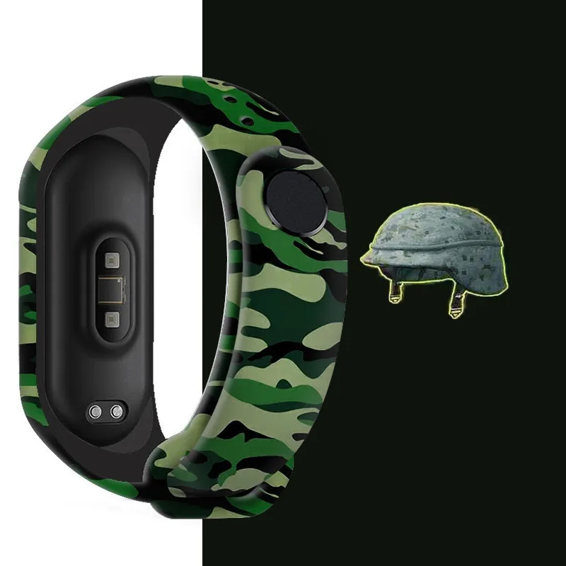CamouflageซิลิโคนสําหรับXiaomi Mi Band 6 5 4 3 NFCกีฬาสมาร์ทสร้อยข้อมือสีฟ้าสีเขียวเปลี่ยนสายนาฬิกาสําหรับMiband 4 5 6