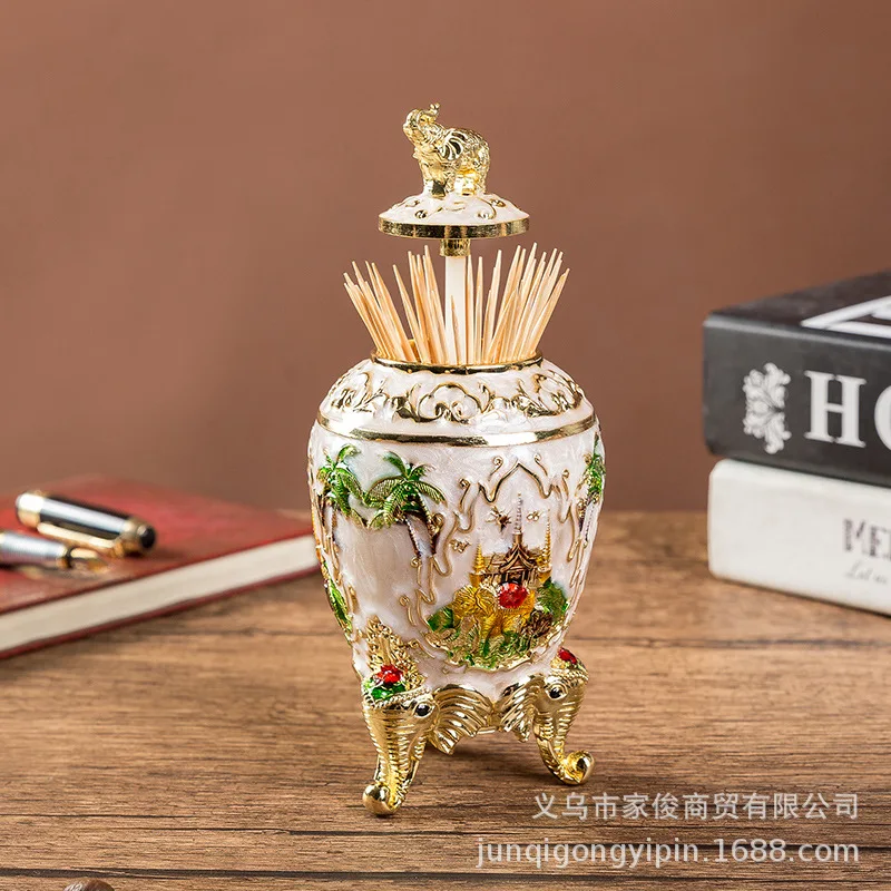 

Big Ivory signet creative coffee table living room dining room toothpick box European fashion metal alloy toothpick can