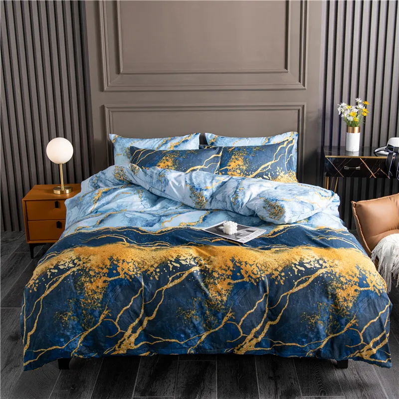 Color Bed Linens Marble Reactive Printed Duvet Cover Set for Home housse de couette Bedding Set Queen Bedclothes