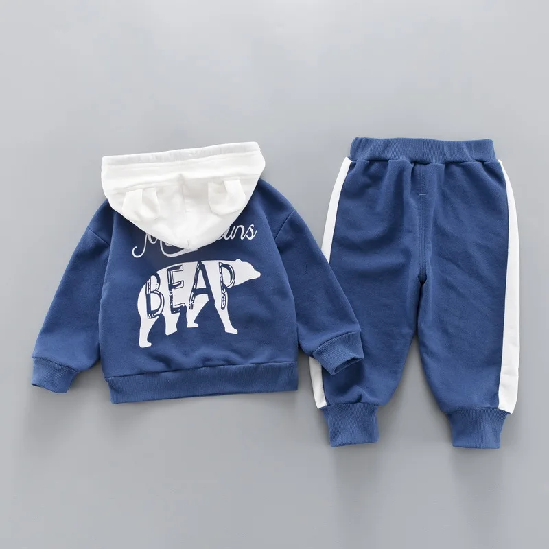 Children Active Clothing Autumn Spring Toddler Boy Sports Set Baby Hoodie Letter Top Pants 2pcs Outfit Kid Solid Color Tracksuit