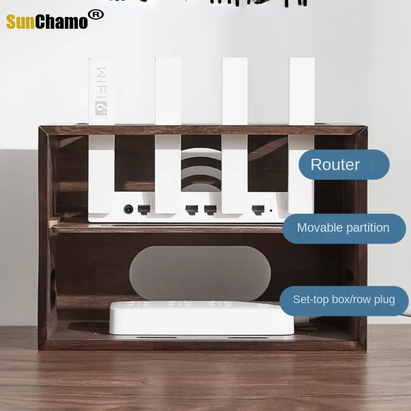 Solid Wood Router Storage Box WiFi Cat Set Top Box Shelf Power TV Cable Box Socket Decorative Shielding Box