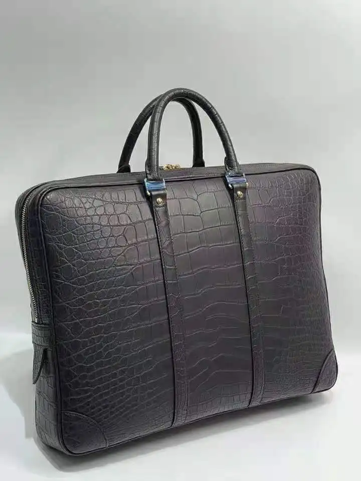 Luxury quality genuine real crocodile skin belly leather 2021 new men business briefcase bag laptop matt black color color