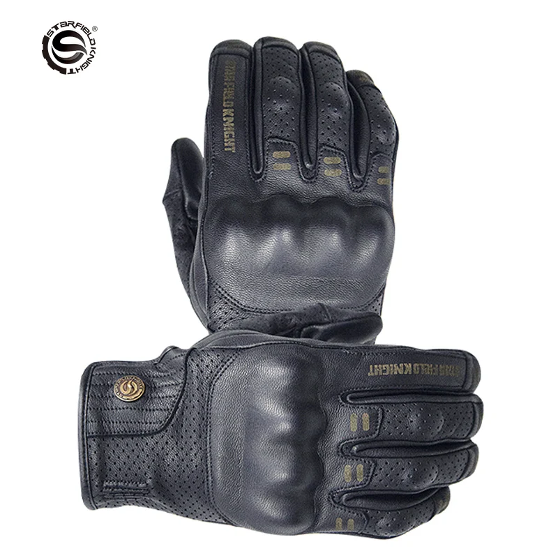 

SFK Genuine Leather Motorcycle Gloves Motorbike Motocross Racing Gloves Guantes Moto Gloves Men Vintage Retro Riding Gloves