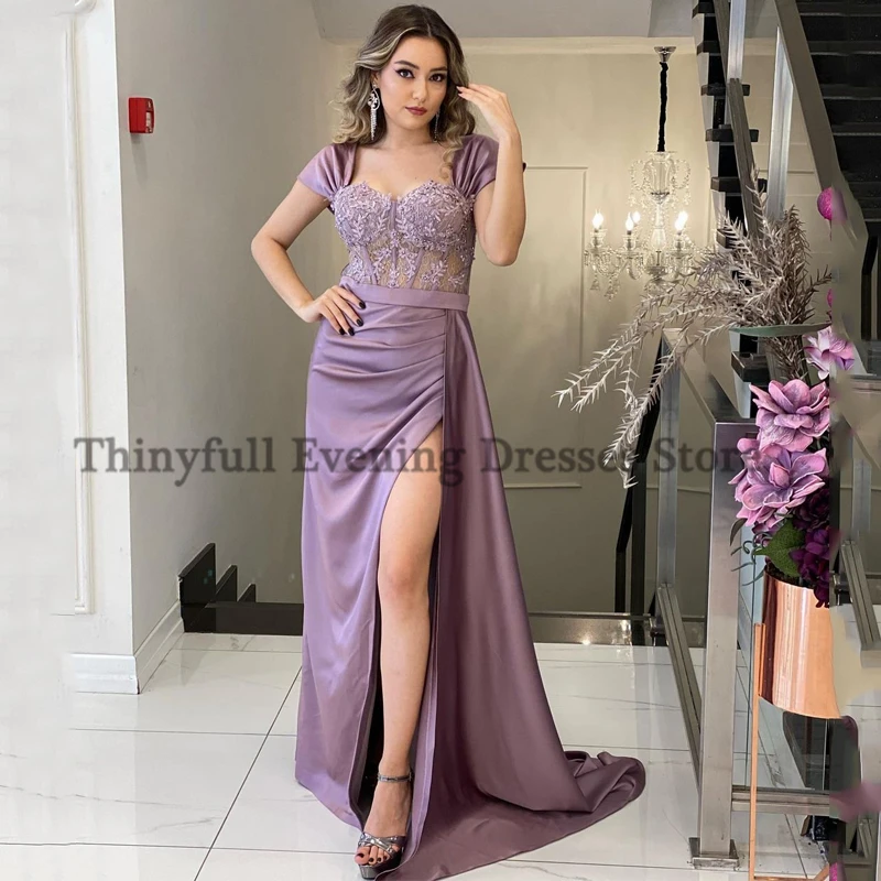 Thinyfull Sexy Prom Evening Dresses Off Shoulder Appliques Party Dress High Split Floor Length Cocktail Gowns Saudi Arabia Dubai