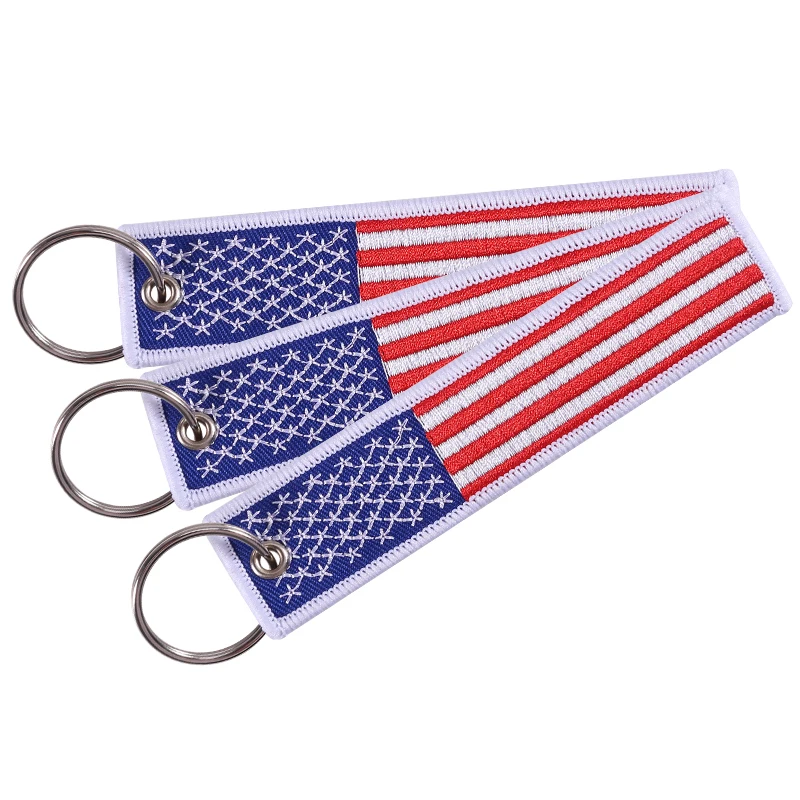 

3pcs US Flag Keychains for Motorcycles Scooters Cars Customize emboirdery EDC American Flag keyring for Mobile Phone Strap Tag