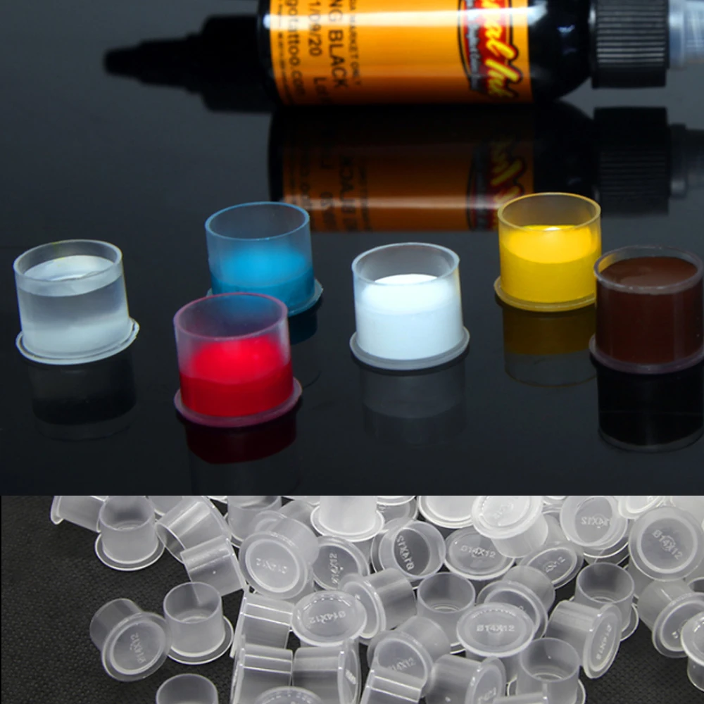 100/500/1000Pcs tattoo color cup Disposable L/M/S/ Ink Pigment Caps Plastic With base Cups Tattoo Supplies