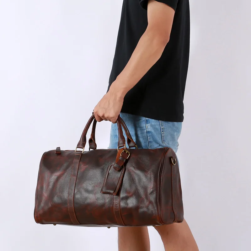 2020 new fashion men soft cow leather travel holdall casual duffle handbag