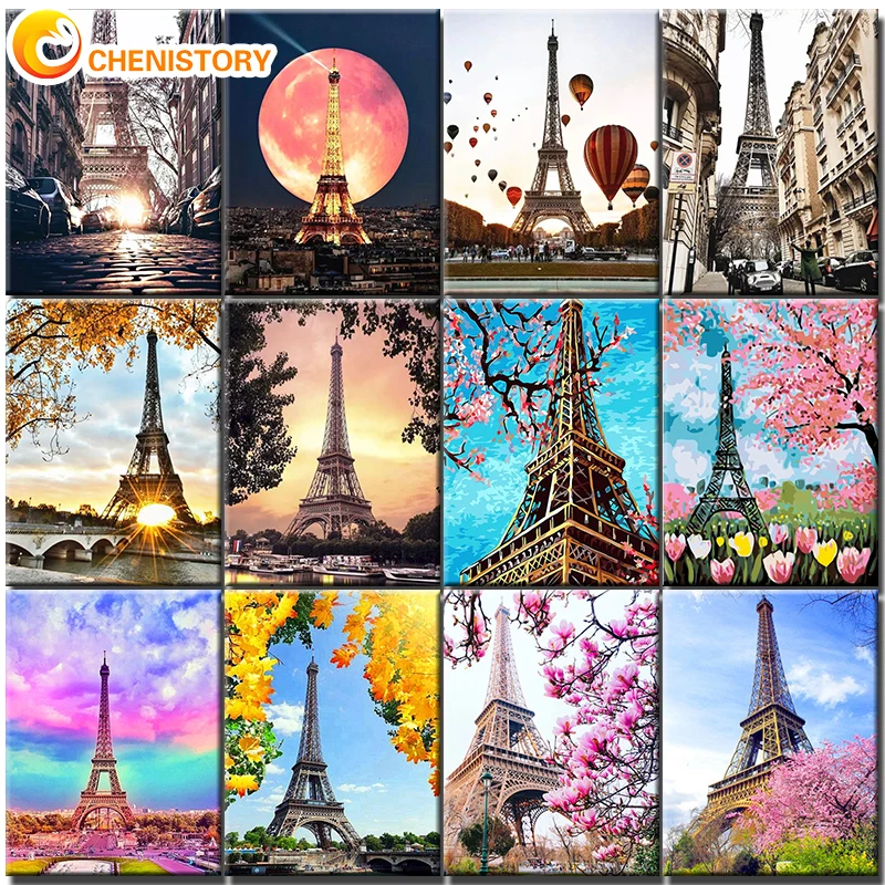 Paris Painting By Numbers On Canvas With Frame DIY Kits For Adults Drawing Acrylic Paint Oil Picture Of Coloring By Numbers Art