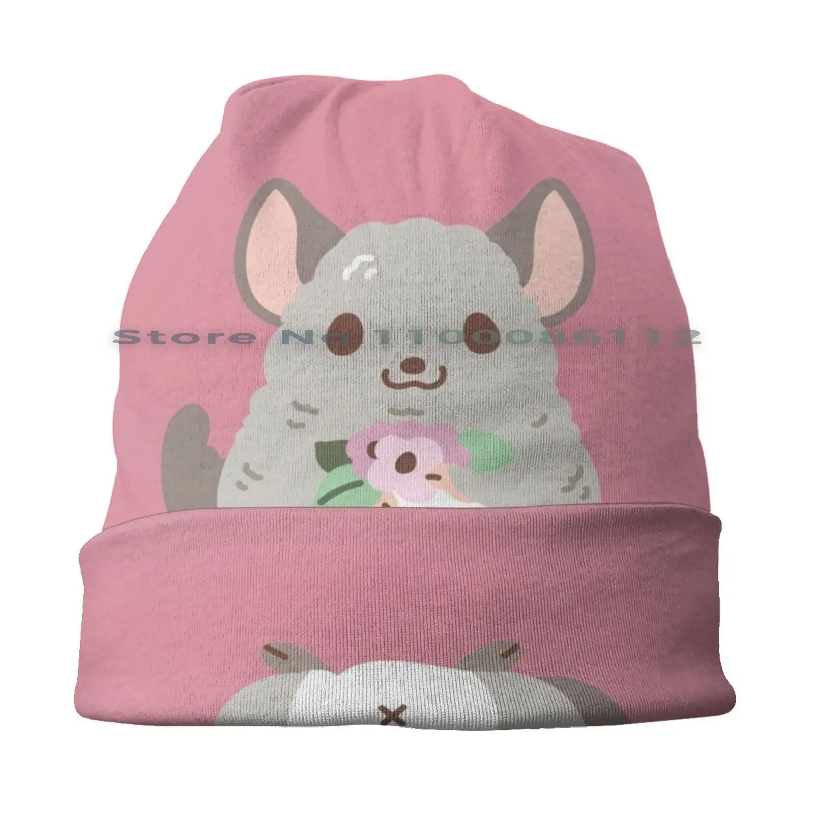 Chinchilla And Flowers Pattern Beanies Knit Hat Chinchilla Pet Rodent Pet And Flowers Chinchilla Pattern Pink Chinchilla Cute