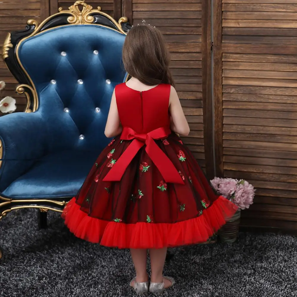 Robe de petite demoiselle d'honneur pour filles, à fleurs, rouge, rose, vêtements de mariée pour enfants, BH-303 #