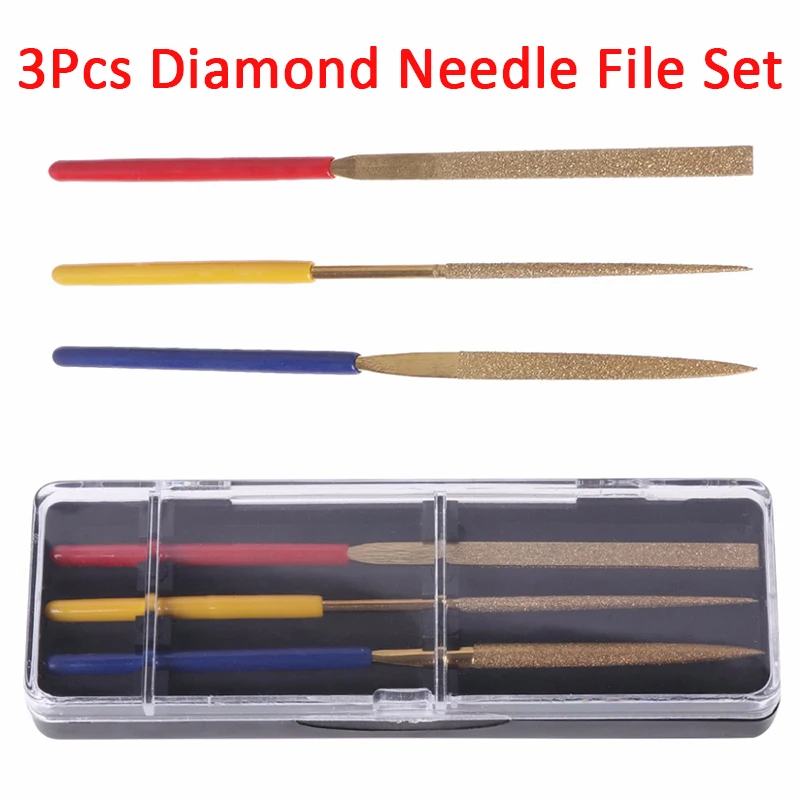 3pcs Small Diamond File Needle Set Polishing Tools 150 Grit Sharpening Grinding Hand Tuning Files Kit for Glass Metal