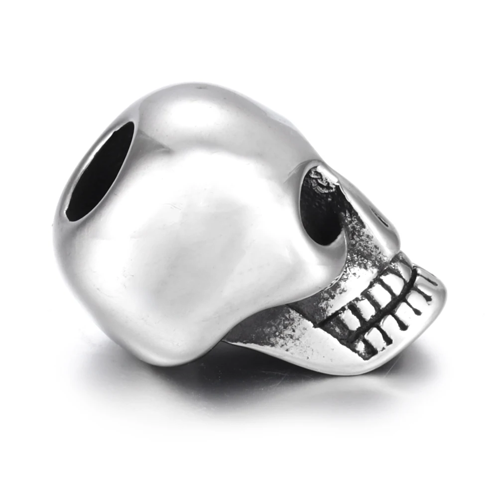 Stainless Steel Beads Skull Blacken Metal Large Hole 6mm Bead Slider DIY Men Bracelet Making Supplies Jewelry Findings