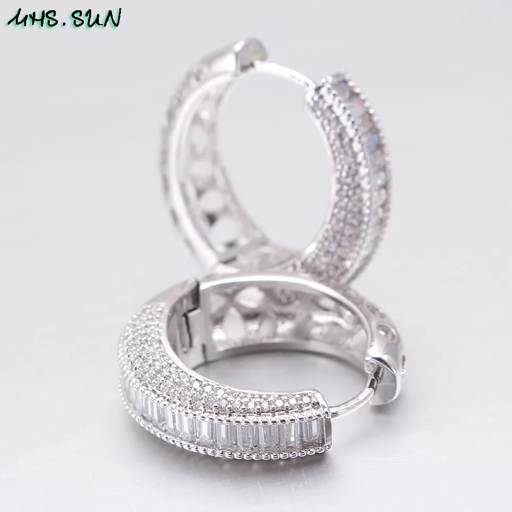 MHS.SUN 2019 New Elegant Women CZ Zircon Earrings Gold/Silver Color Vintage Crystal Hoop Earrings For Female Jewelry Best Gift
