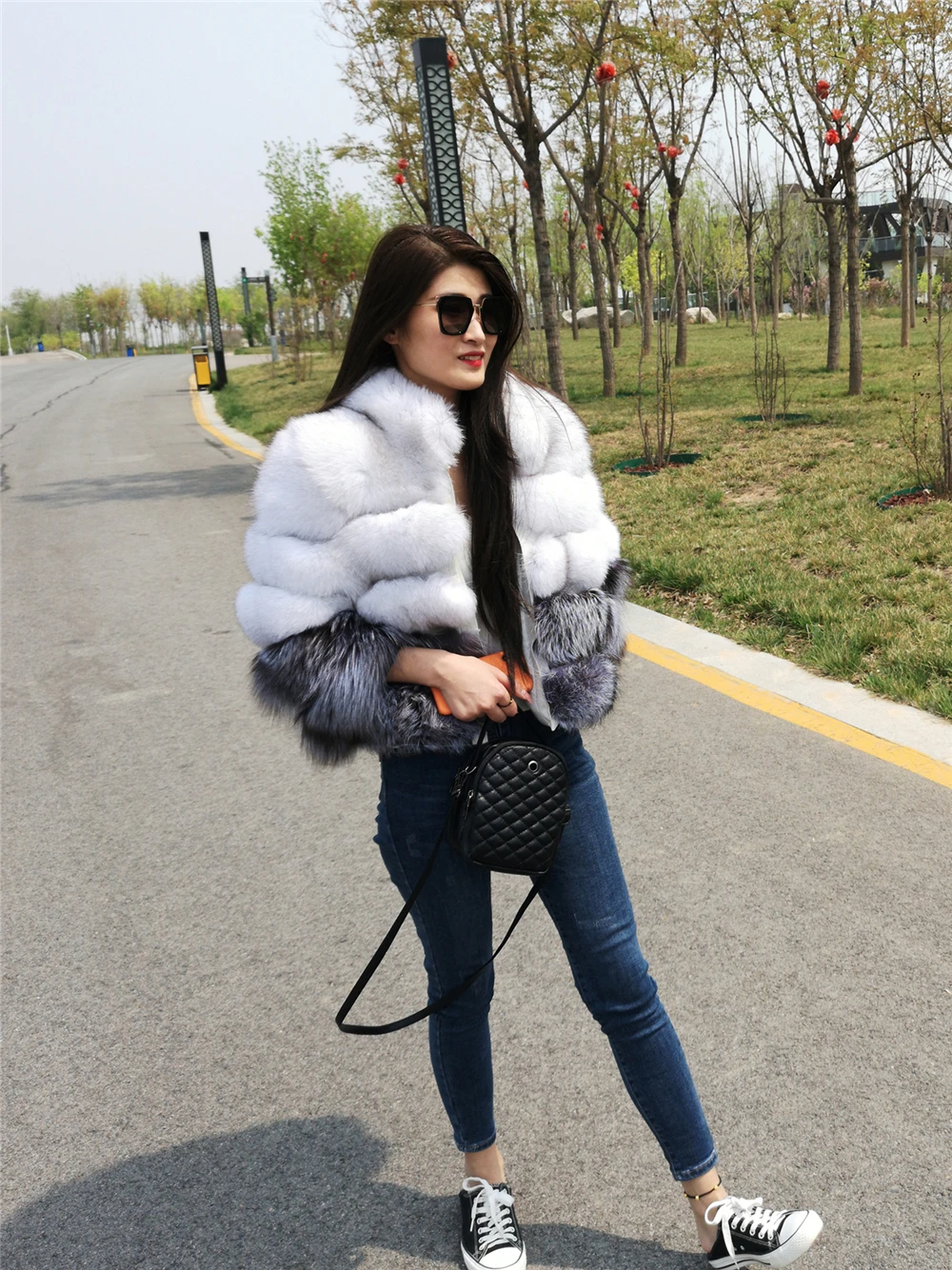 Real Fox Fur Coat for Women, Silver Fox Fur Coat, Short Jacket with Zipper, Genuine Leather, Female Winter Jacket,