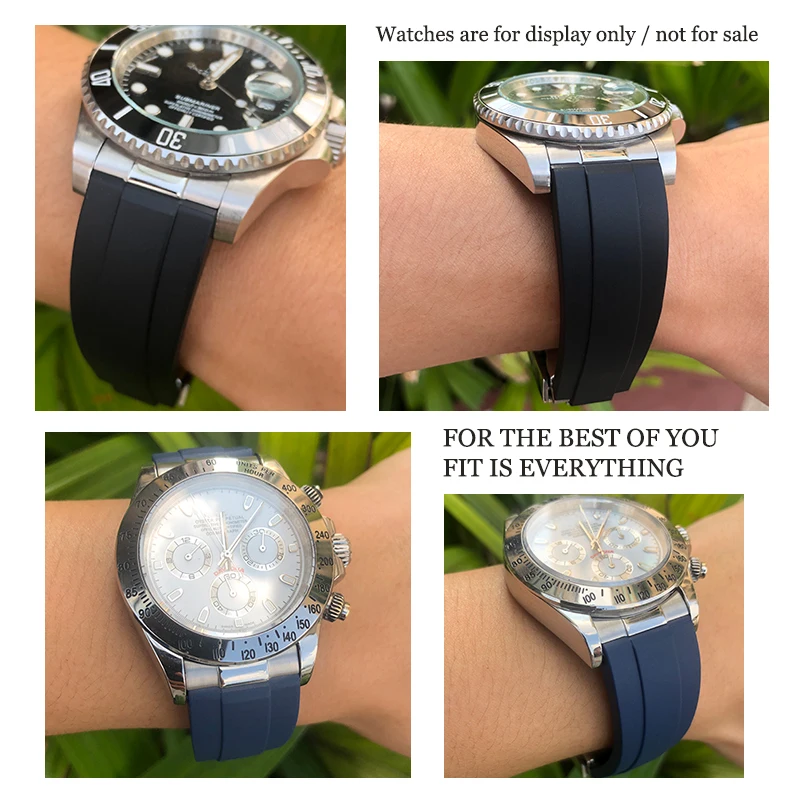 Correa de silicona de goma de 20mm para reloj, accesorio adecuado para Rolex, extremo de Metal plateado, Submariner, Yacht Master Daytona, correa de hebilla de bloqueo deslizante