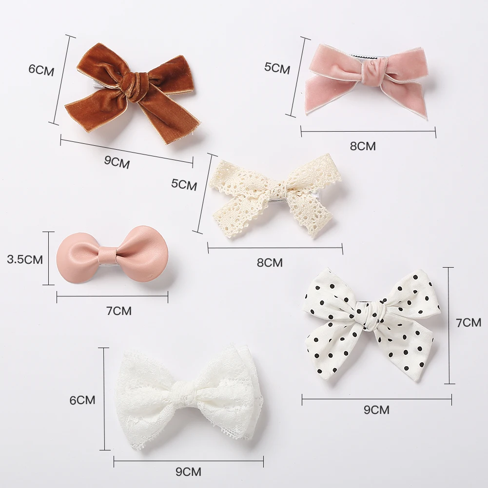 4pcs baby girls hair bow clips — leopard dot print bowknots with lace & cotton linen barrettes 2