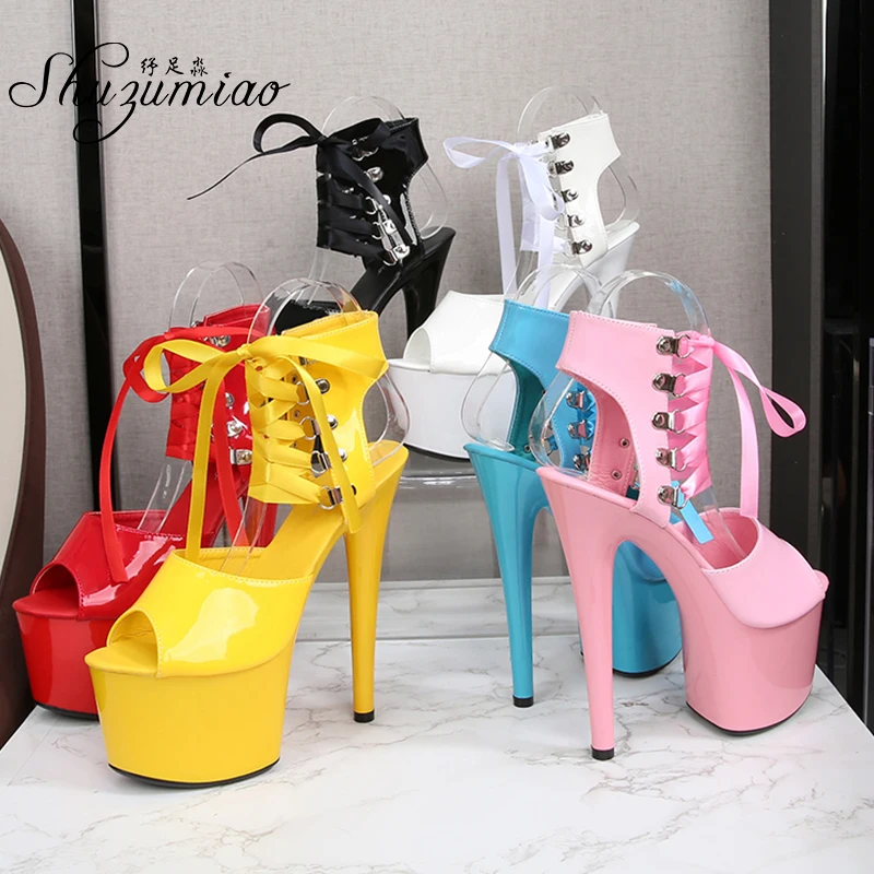 Women Shoes 15CM 17CM 20CM High Heels Catwalk Pole Dance Sandals Fine Heels Thick Bottom Ankle Strap Sexy Platform Wedding Shoes