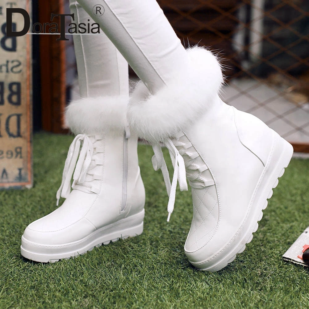 DORATASIA Big Size 34-43 Ladies Height Increasing Snow Boots Women Cross Tied Zip Shoes Woman Casual Winter Warm Fur Ankle Boots