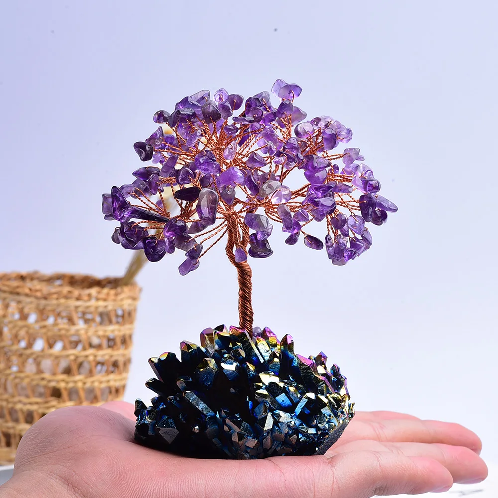 13-14cm 1pc Natural crystal stone Amethyst Quartz Rainbow Crystal Cluster Specimen Lucky tree Healing Christmas decorator