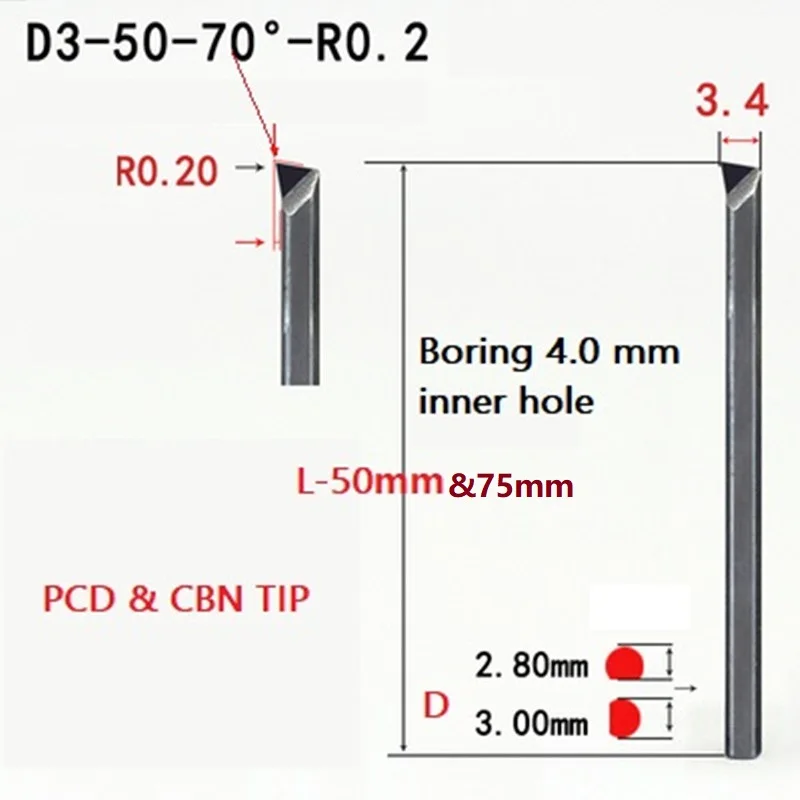 Diamond boring tools PCD turning lathe cutter bore bar bit small diameter hole tool for boring aluminum brass iron steel part D3