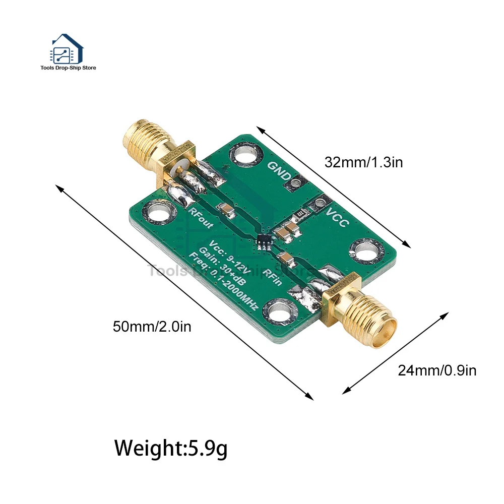 9-12V Radio Frequency Wideband Amplifier Low Noise Amplifier LNA (0.1-2000MHz Gain 30+dB)