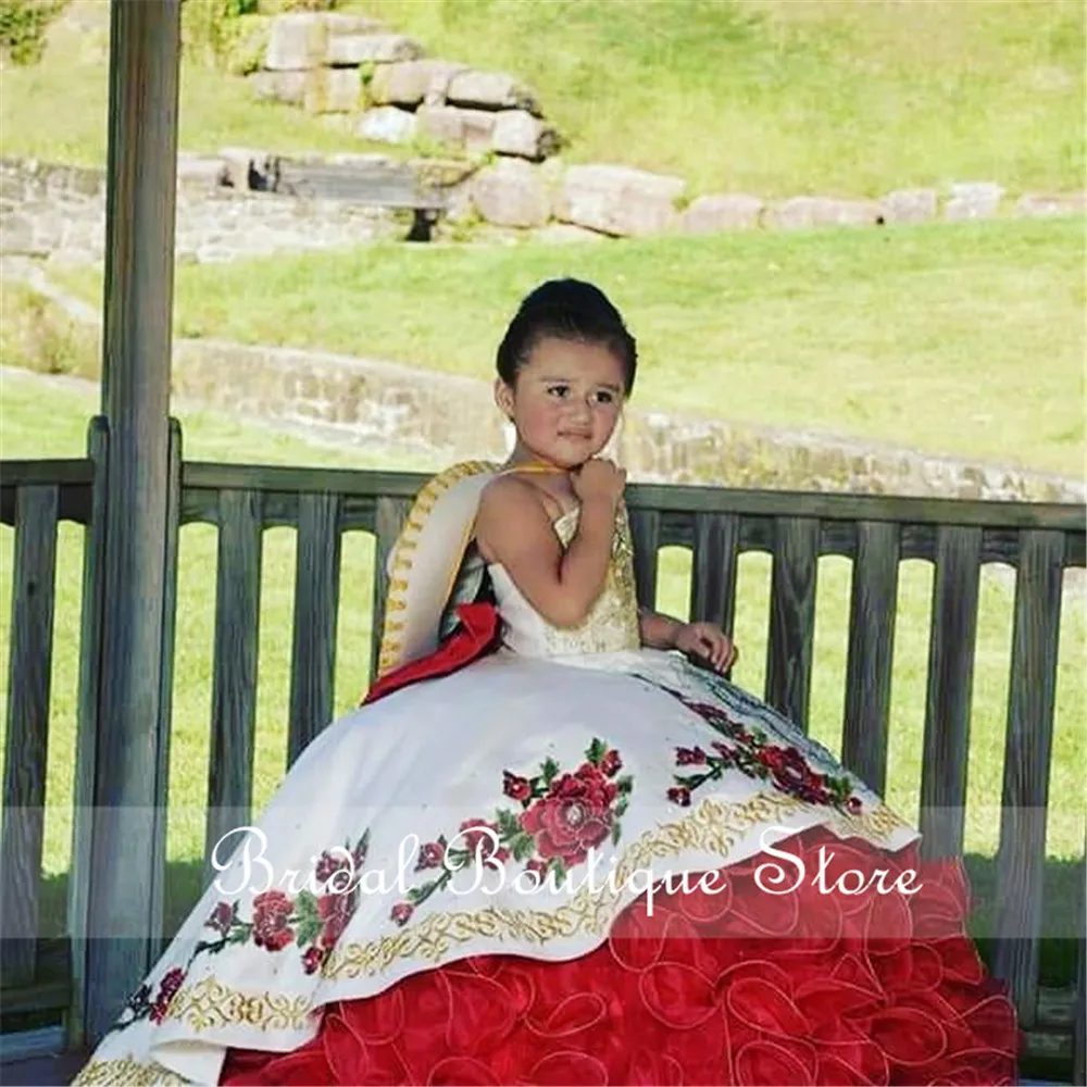 Vestido de baile bordado con cuentas para niños, vestido de princesa para desfile de belleza, vestido de cumpleaños para niña de flores hinchadas, fotografía de estilo mexicano