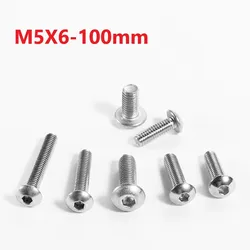 5mm 304 Stainless Steel Pan Head Hexagon Socket Screws M5 x 6 8 10 40 60 65 70 75 80 85 90 100mm Cup Head Heaxagon Socket Bolts