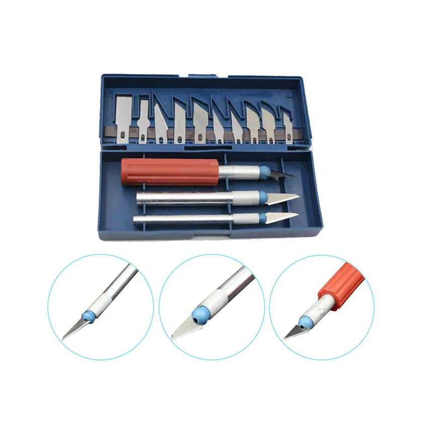 Metal Carving Knife 13pcs Set Multi-Functional Utility Knife Kit with 13pcs Blades 3pcs Handle Model Making Tools Jewelry Tools