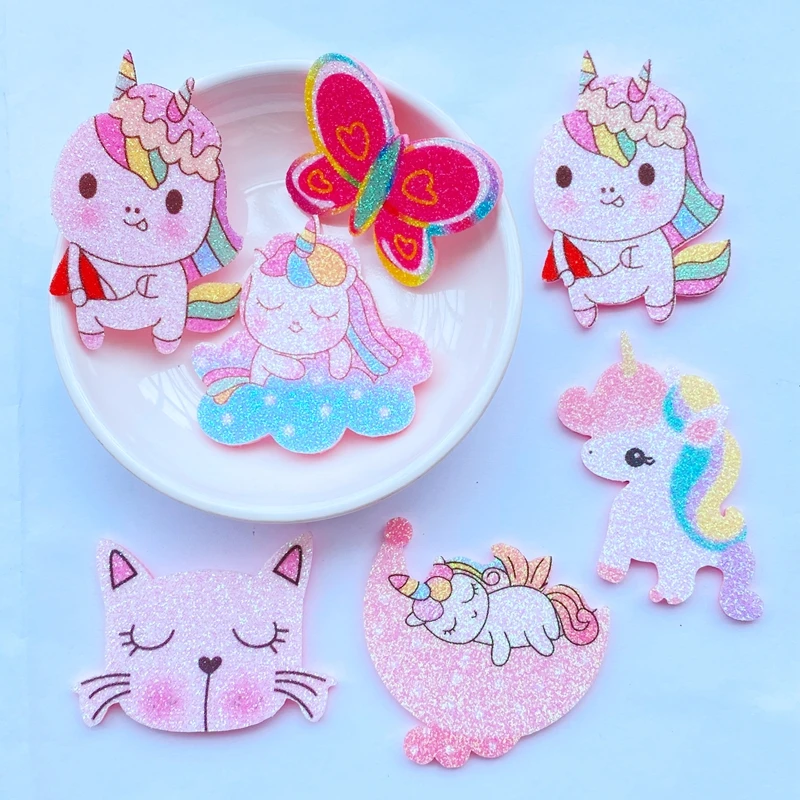 20pcs/Lot Glitter Lovely Unicorn Appliques Felt Patches For Crafts Clothing DIY Scrapbooking Accessories L81