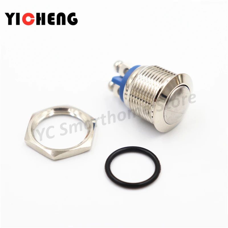 1Pcs 16mm waterproof  stainless steel ball  instant 2 screw on push button switch Self-reset