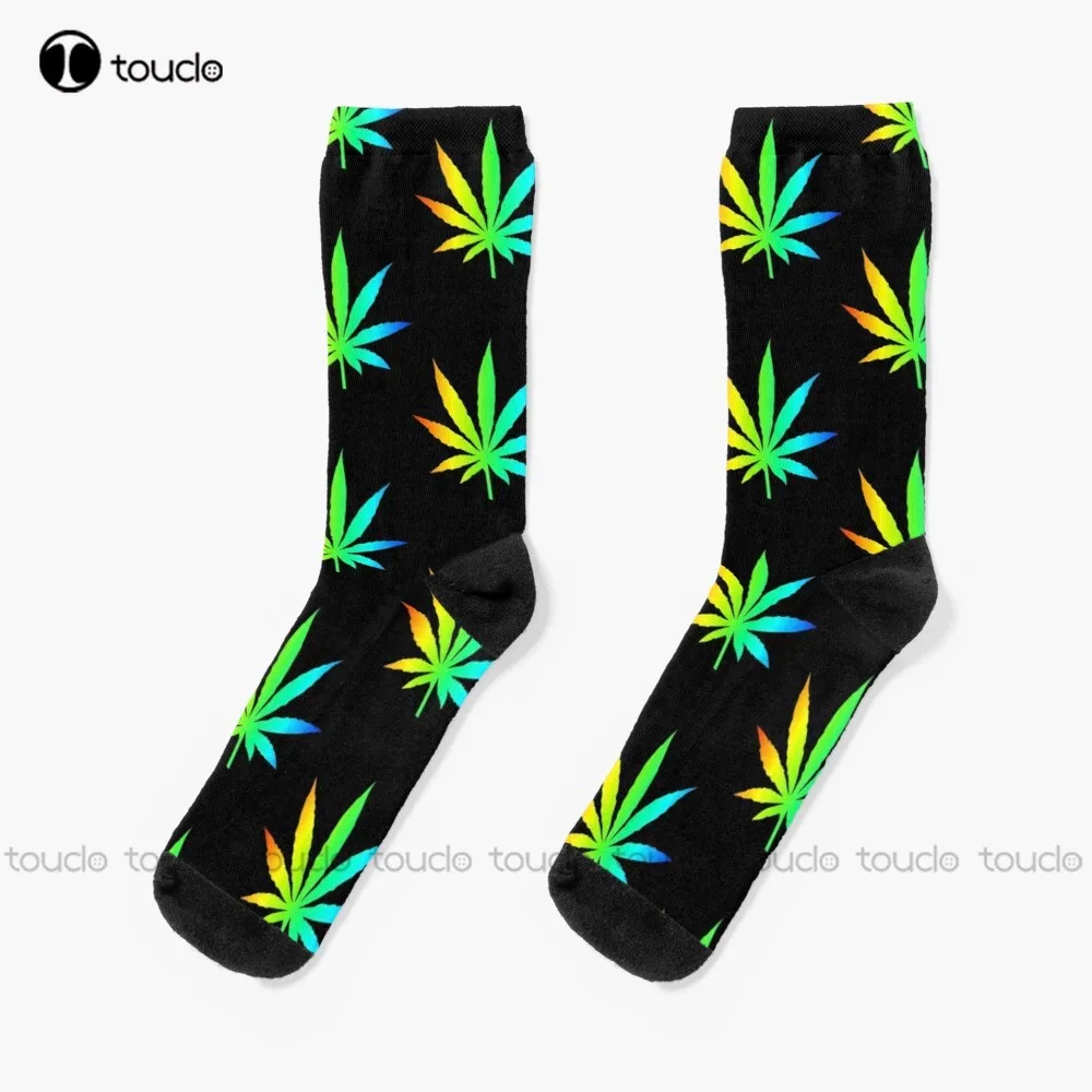 

Носки женские хлопковые с радужными листьями марихуаны, модные носки унисекс для взрослых и подростков, для рождества, Нового года, Дня благодарения