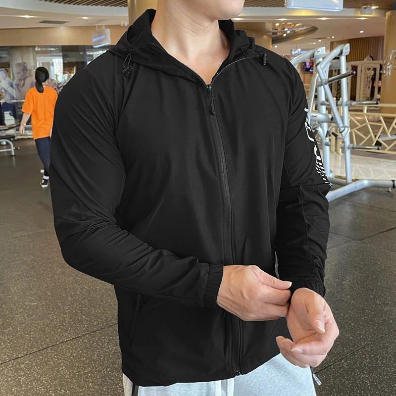 Autumn Hoodies Sport Shirt Men Zipper Running Jackets spandex Fitness Gym outdoor Sports climbing Clothing Sport Top Sportswear