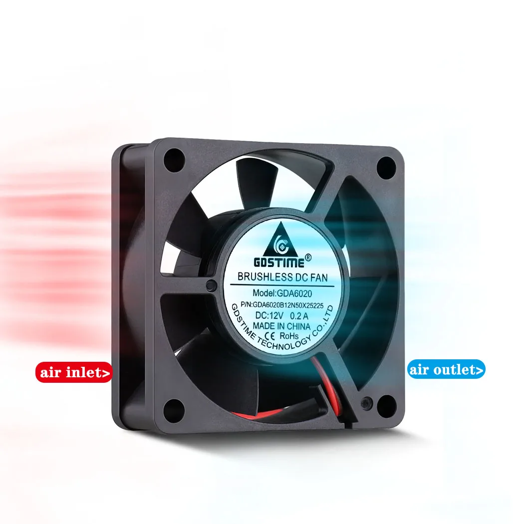 5Pcs Gdstime 6cm Brushless DC Cooler axial Fan 12V 60mm 60x60x20mm 6020 Ball Bearing 2Pin For Computer PC CPU Case Cooling